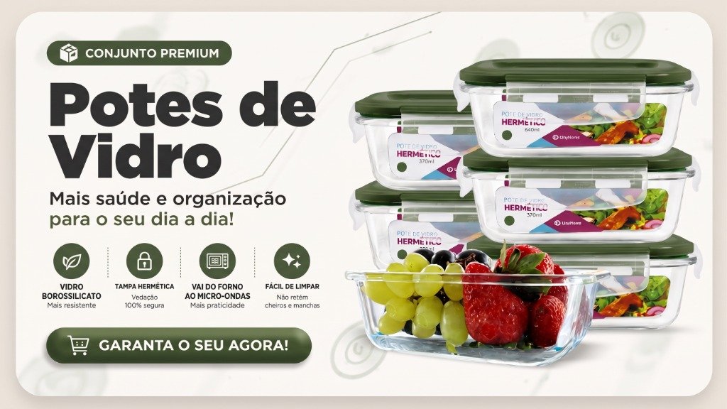 Conjunto Premium Potes de Vidro - Mais saúde e organização para o seu dia a dia